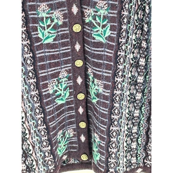 Tulchan Womens Wool Cardigan With Floral Embroidery & Gold Buttons Size M/L Mulb - Picture 6 of 10